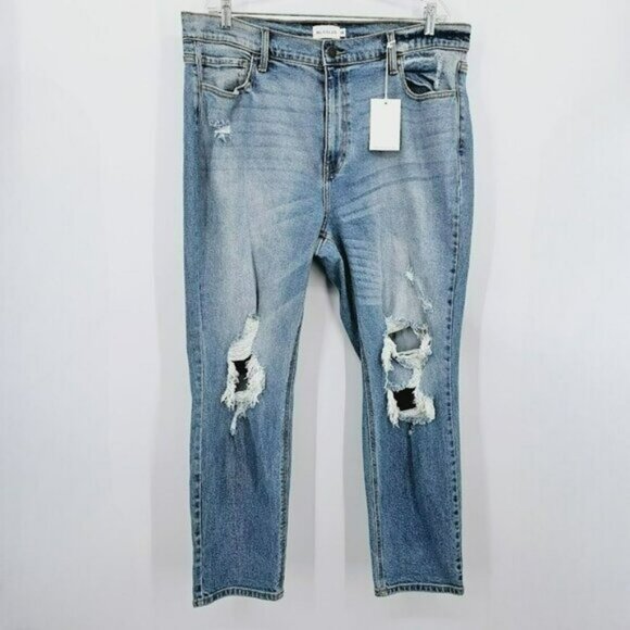 Ms Cello High Rise Mom Jeans 18 Medium Wash Distressed Ripped Denim Stretchy New - Picture 1 of 13